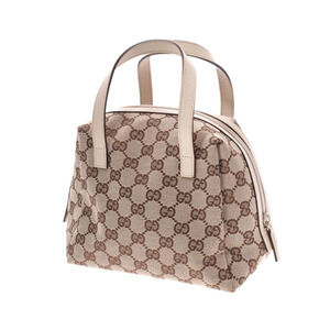 Gucci GG Handbag Canvas Tan Leather Beige